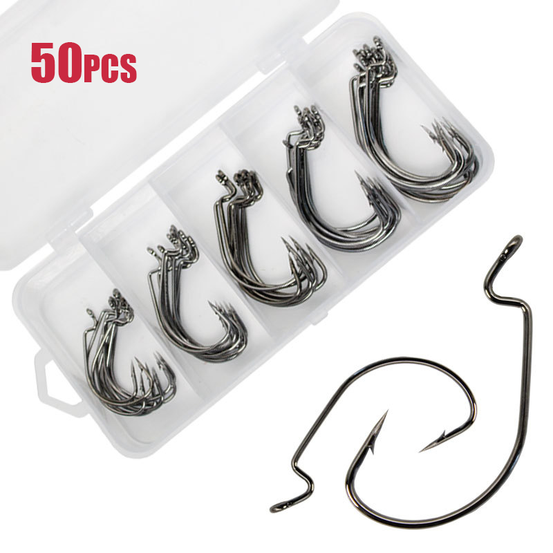 50pcs Wide Worm Hook Carbon St - مراجعة Fishing Hook Barbless وسعره