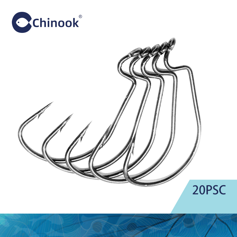 Chinook 20pcs Wide worm Texan  - مراجعة Fishing Hook Barbless وسعره
