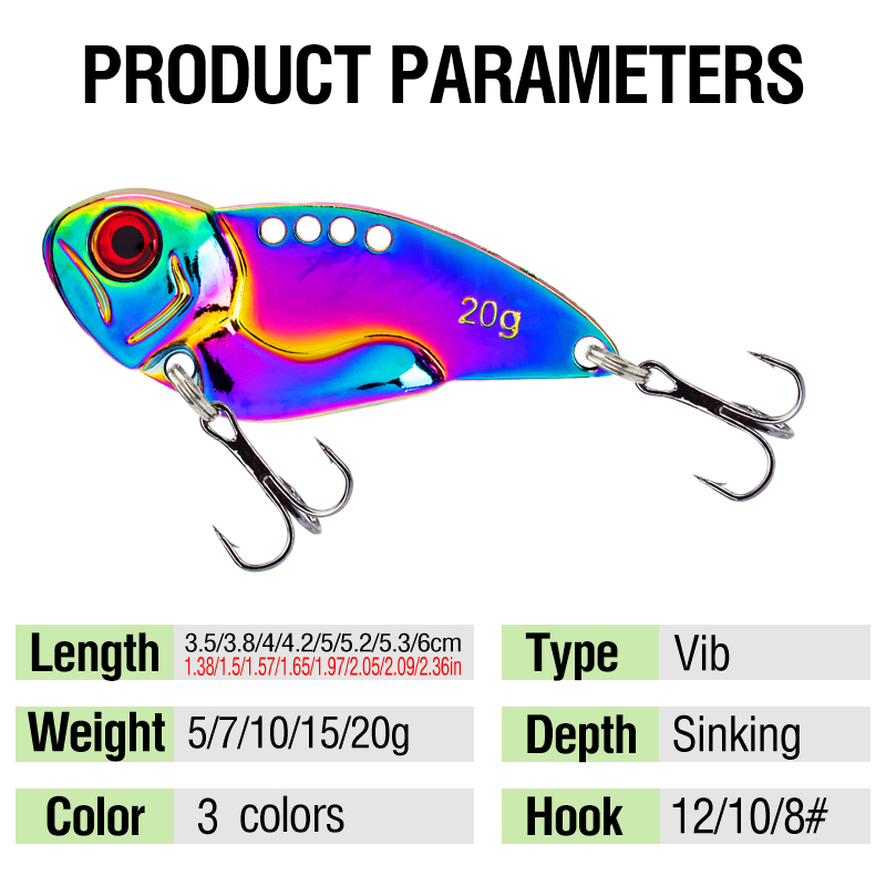 3PCS Metal Colorful VIB Lure 5 - مراجعة Fishing Hook Treble وسعره